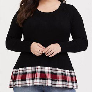 TORRID Black Sweater w/ Plaid Ruffle (Pre-Loved)